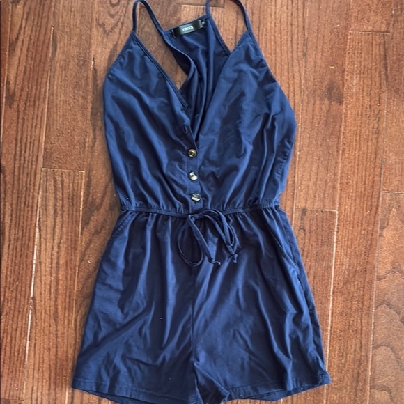 Amazon Pants - Amazon Navy Blue Jumpsuit with Button Detail